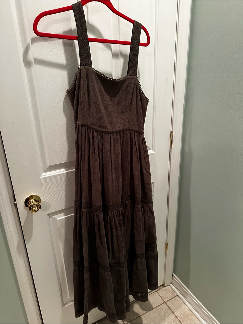 HUNTER BELL Gray/Olive Tiered Maxi Sundress with Wide Straps
